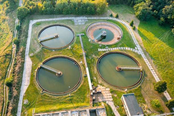 Wastewater treatment plant, polluted environment aerial photography